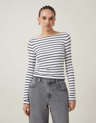 Cotton On Staple rib boat neck long sleeve top in black - BLACK - view 1
