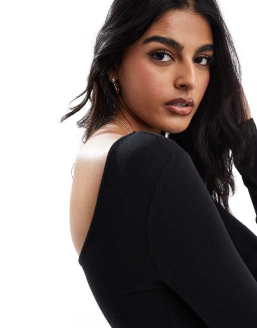 Cotton On staple rib open back bodysuit in black, 2 of 4