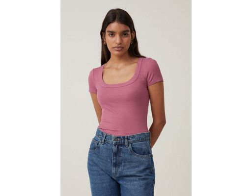 Cotton On Staple Rib Scoop Neck Short Sleeve Top In Purple Asos