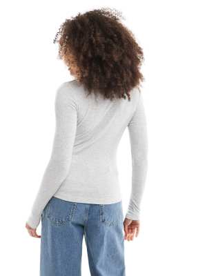 Cotton:on Cotton On Staple Ribbed Scoop Neck Long Sleeve Top In Gray