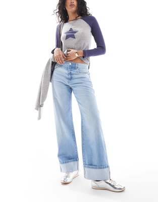 Cotton:On Cotton On straight cuff jean with ribbon detail in air blue