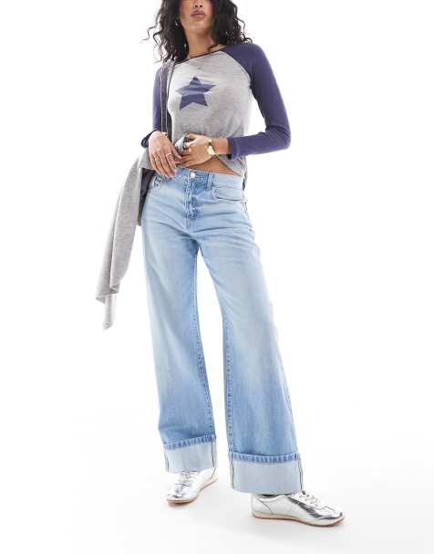 Cotton On straight cuff jean with ribbon detail in air blue - view 1