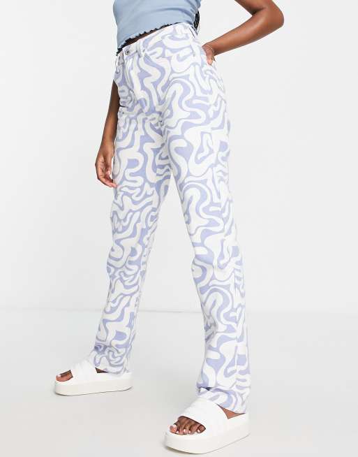 ASOS DESIGN low rise straight leg sweatpants in blue swirl print