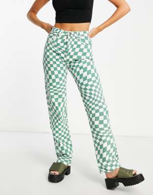 Cotton:On Cotton On straight leg jeans in green checkerboard