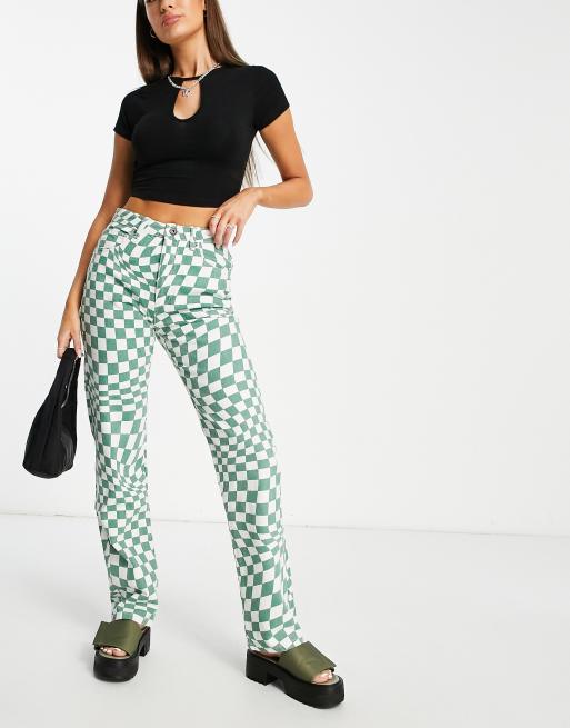 Cotton On straight leg jeans in green checkerboard