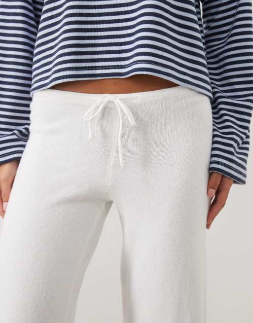 Cotton On straight leg knitted lounge trouser in white, 3 of 4