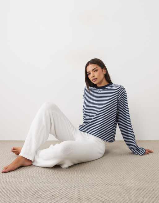 Cotton On straight leg knitted lounge trouser in white, 4 of 4