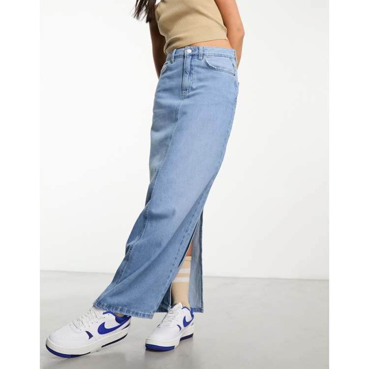 【関税＆送料込み】Off-White Blue Cotton Denim Skirt Women Cotton Denim Skirt Simple Style Loose Thin 81Cm Length