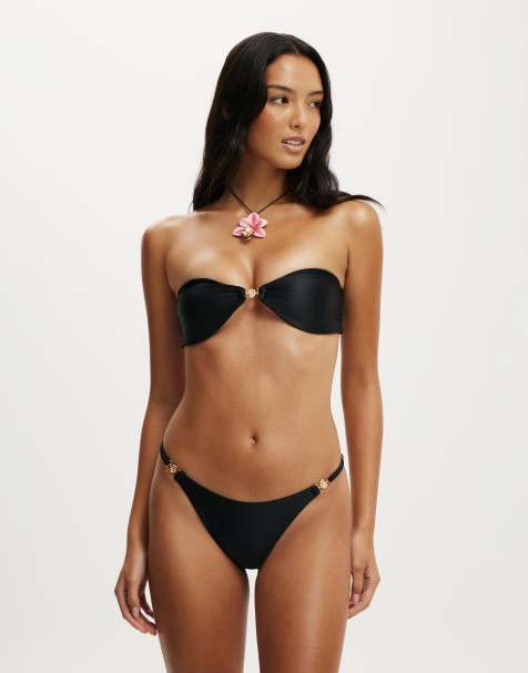 Cotton On Strapless micro bandeau bikini top in black - view 1