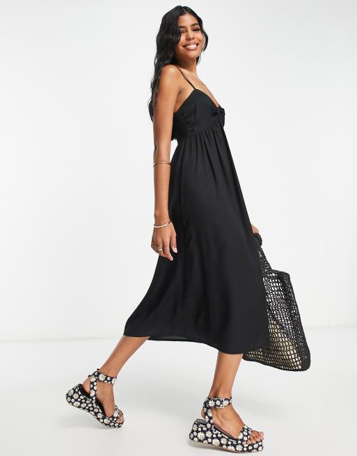 Mango midi slip dress with lace trim in black