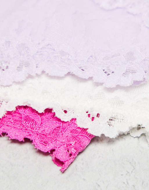 Cotton On stretch lace lingerie thong 3 pack in lilac pink cream , 4 of 4