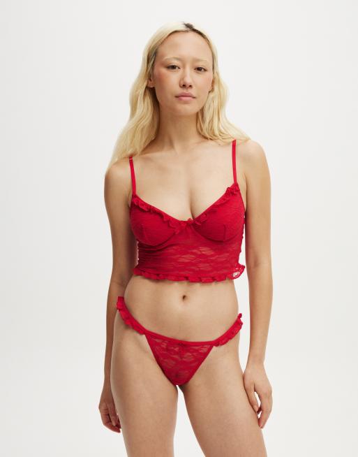 Cotton On Stretch lace longline bralette in red - RED
