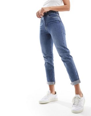Cotton On stretch mom jean in lucky blue  - ASOS Price Checker