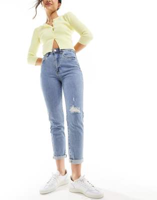 Cotton:On Cotton On stretch mom jeans in jetty blue rip