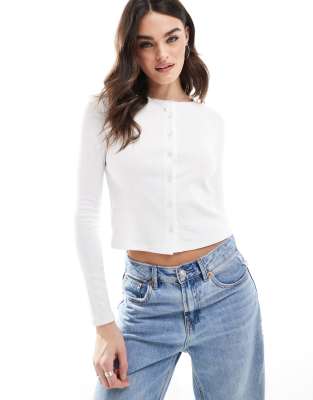 Cotton On - Strickjacke aus weißem Pointelle-Jersey mit Knopfleiste