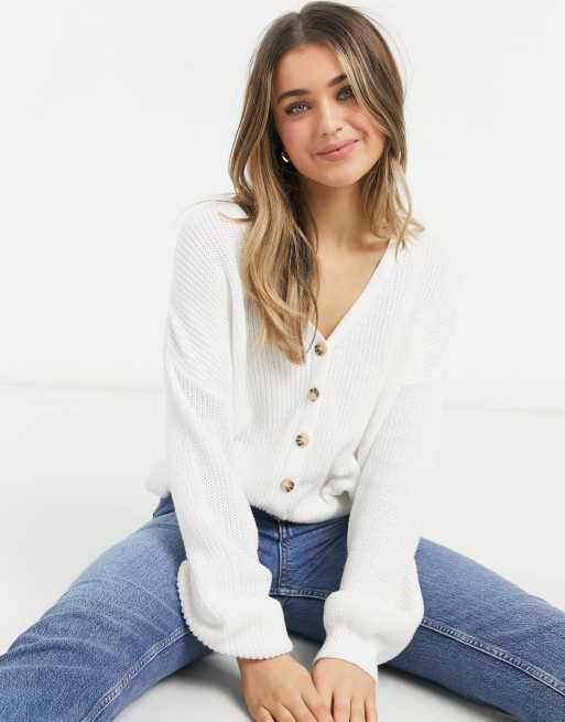 Cotton On – Strickjacke in Cremeweiß mit überschnittenen Schultern 