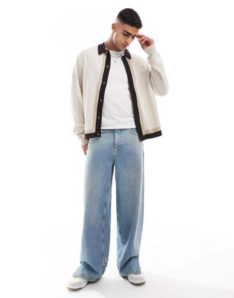 Cotton On – Strickjacke in Natur mit Knopfleiste, Streifen und Kragendetail - view 1