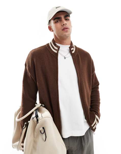 Cotton On – Strickjacke in Schokobraun mit Reißverschluss - view 1