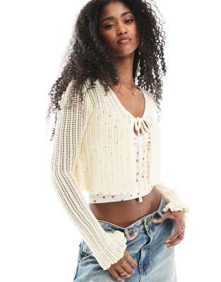 Cotton On - Strickjacke in Zitronengelb mit Bindedetail