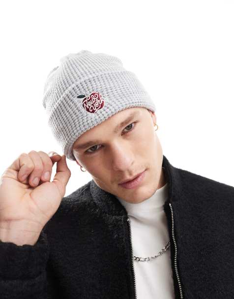 Cotton On – Strickmütze aus Waffelstrick in Grau mit New York-Grafik - view 1