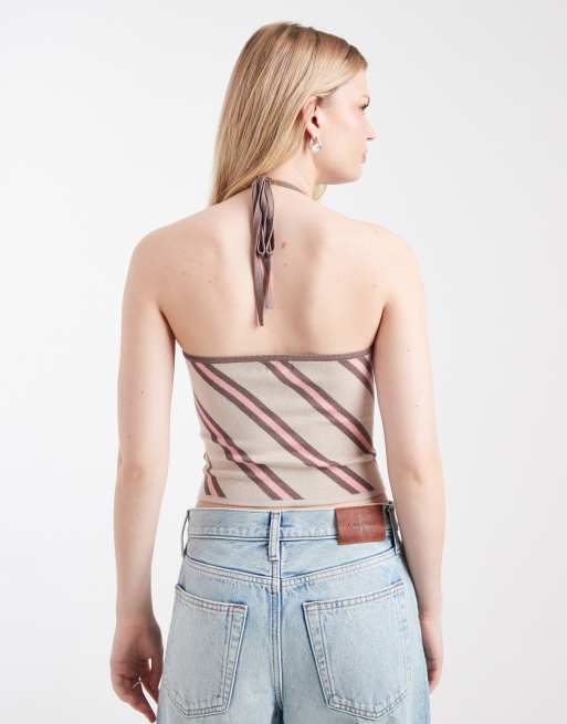 Cotton On - Strikket halterneck-overdel med striber og kontrastfarvede kantbånd, 4 af 4