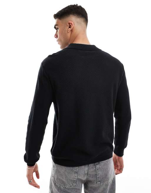 Cotton On - Strikket, let og sort polotrøje med lange ærmer, 4 af 4