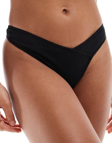 Cotton On - String en maille pointelle de coton - Noir - view 1
