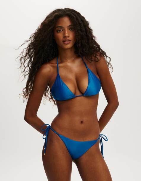 Cotton On String tie side brazilian bikini bottom in blue - view 1