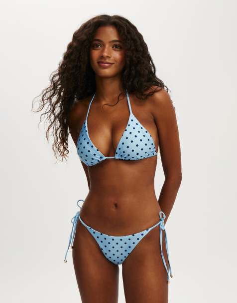 Cotton On String tie side brazilian bikini bottom in blue - view 1