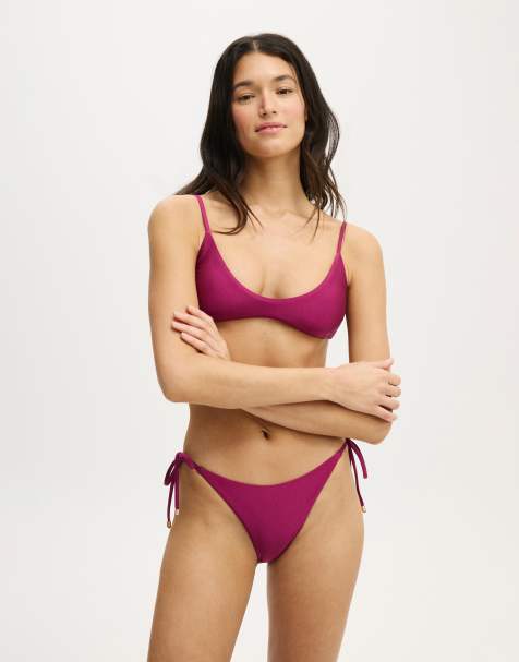 Cotton On String tie side brazilian bikini bottom in pink - view 1