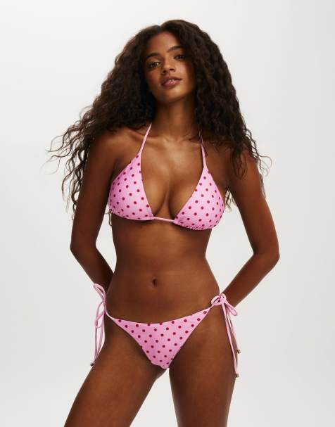 Cotton On String triangle bikini top in pink - view 1