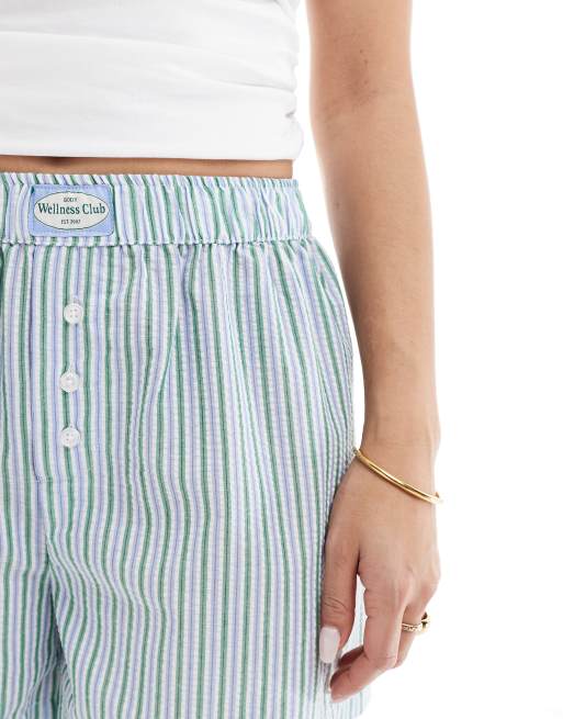 Cotton On striped boyfriend boxer sleep shorts in green, 5 of 5