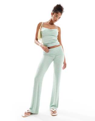 Cotton On Cotton On striped sleep recovery roll-waist lounge trousers co-ord in green