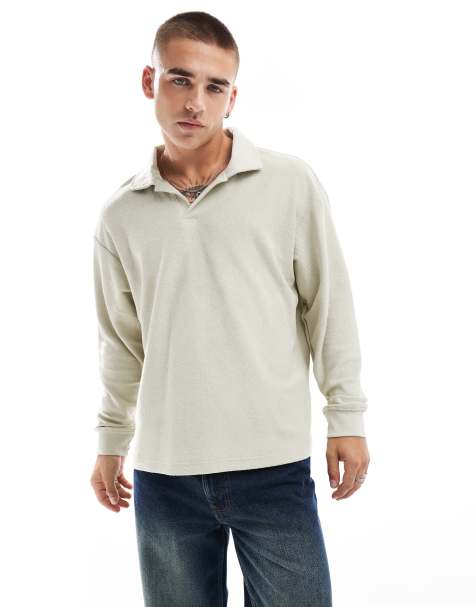 Cotton On – Strukturiertes Rugby-Poloshirt in Elfenbein - view 1