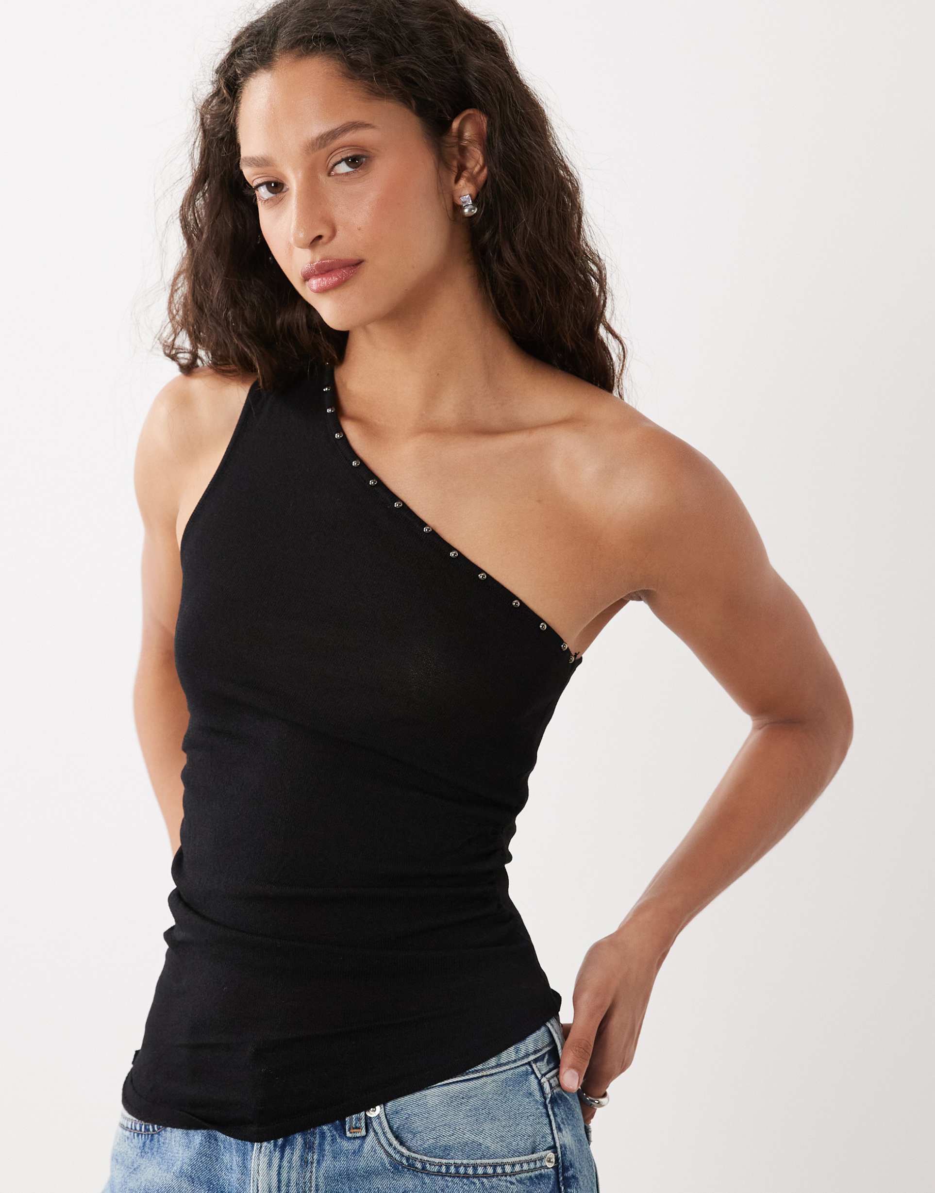 cotton on stud asymmetric knit top in black