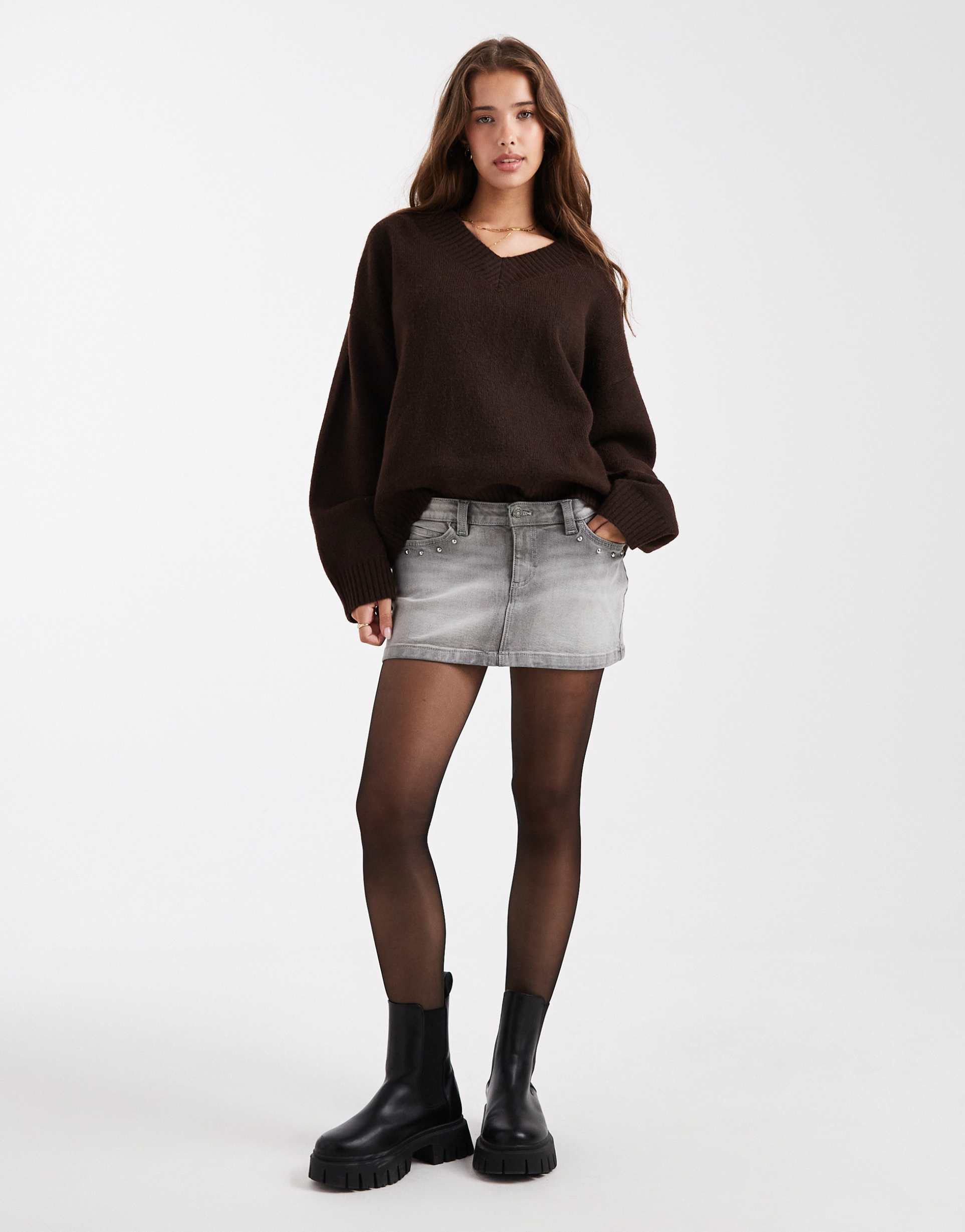 cotton on studded denim mini skirt in gray