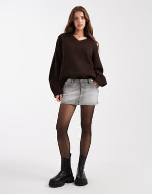 Cotton On studded denim mini skirt in grey