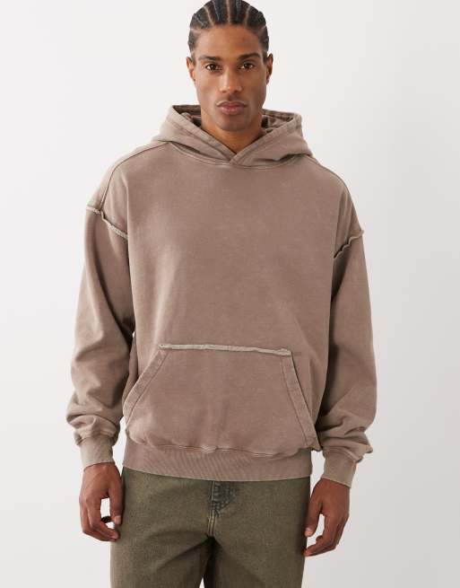 Cotton On - Sudadera color topo lavado de corte cuadrado con capucha