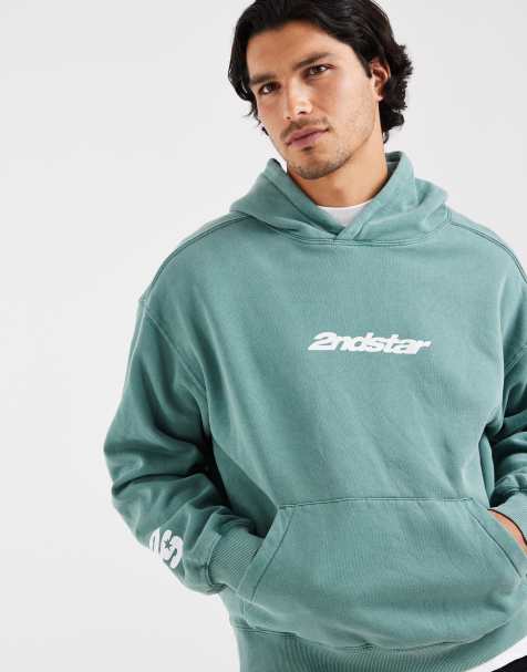 Cotton On - Sudadera con capucha de corte boxy con gráfico en verde azulado desgastado - view 1