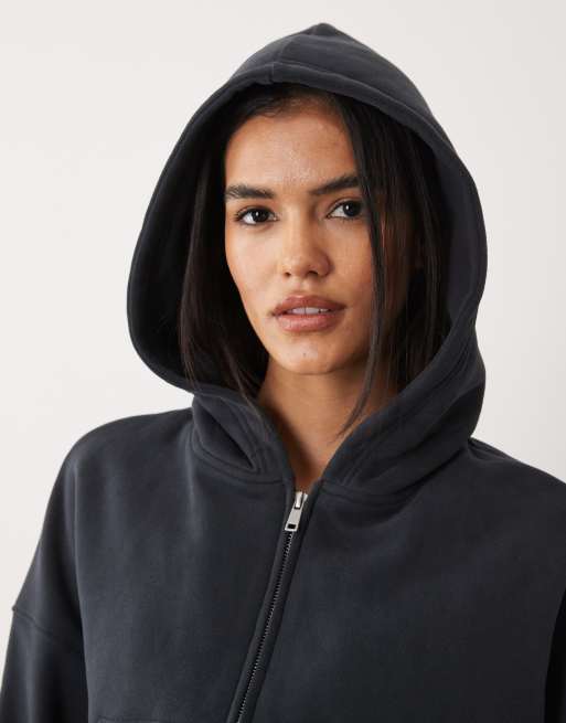 Cotton On - sudadera con capucha extragrande con cremallera en negro, 4 de 4