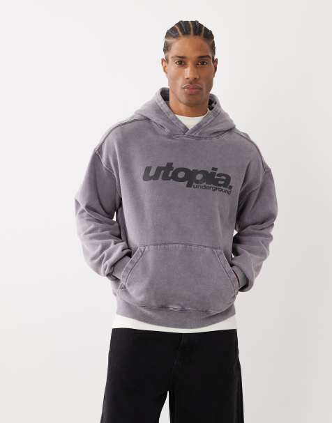 Cotton On - Sudadera gris pizarra de corte cuadrado con capucha y estampado gráfico - view 1