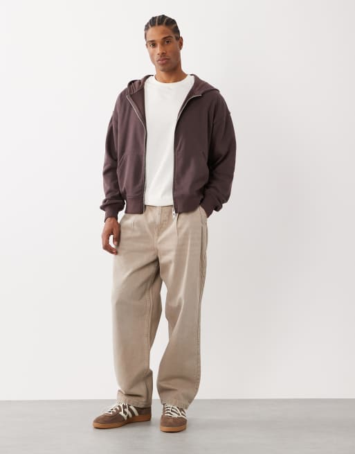 Cotton On - Sudadera marrón ceniza con capucha y cremallera, 2 de 5