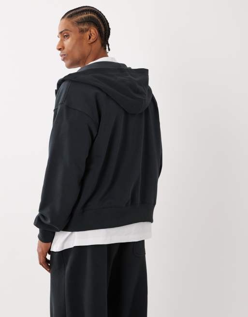 Cotton On - Sudadera negro lavado con capucha y cremallera, 3 de 5