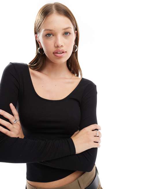 Cotton On Sunday scoop long sleeve top in black