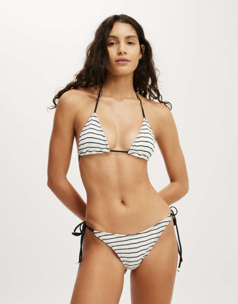 Cotton On Sunspun micro knit slider triangle bikini top in off-white - view 1