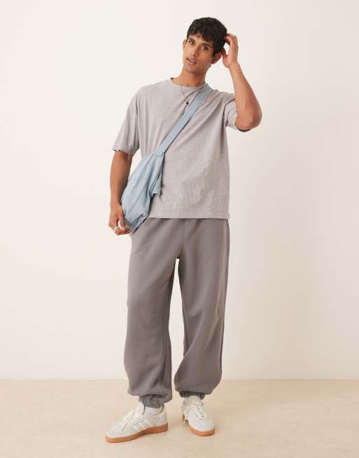 Cotton On Super baggy cuffed track pant in slate stone - GREY