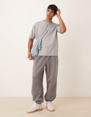 Cotton On Super baggy cuffed track pant in slate stone-Gray