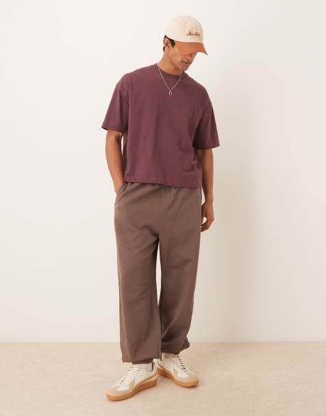 Cotton On Super baggy cuffed track pant in washed chocolate