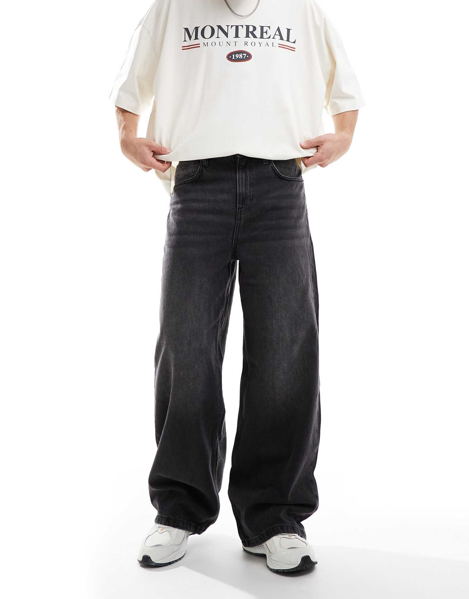 Супер-мешковатые джинсы из хлопка черного цвета, постиранные в Y2K