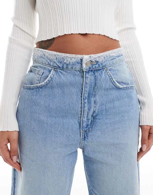 Cotton On super baggy jeans with lace waist in cloud blue denim, 4 of 5